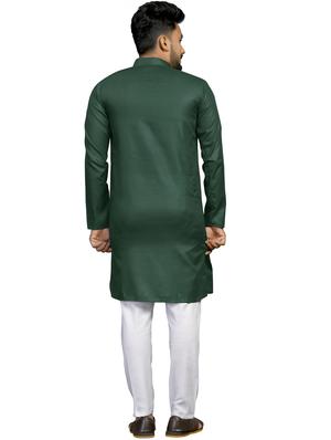 bottle-green solid kurta pyjama set - 18179248 - Standard Image - 4