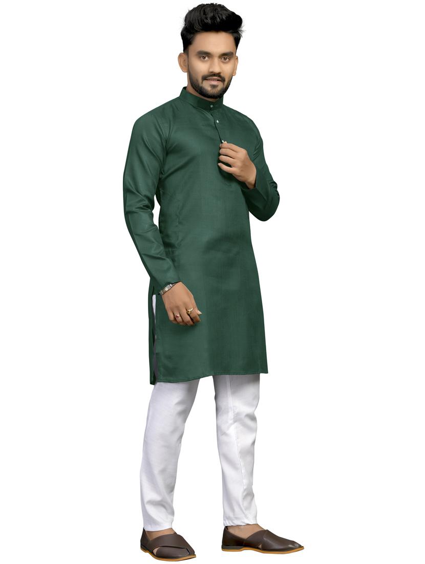 bottle-green solid kurta pyjama set - 18179248 - Zoom Image - 2