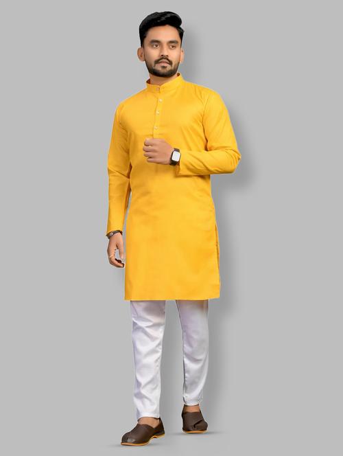 yellow solid kurta pyjama set - 18179251 - Very Small Image - 1