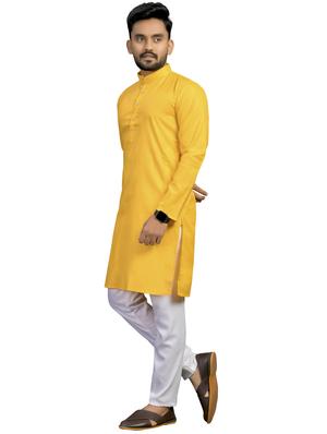 yellow solid kurta pyjama set - 18179251 - Standard Image - 3