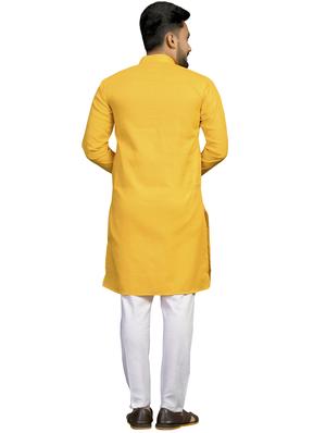 yellow solid kurta pyjama set - 18179251 - Standard Image - 4