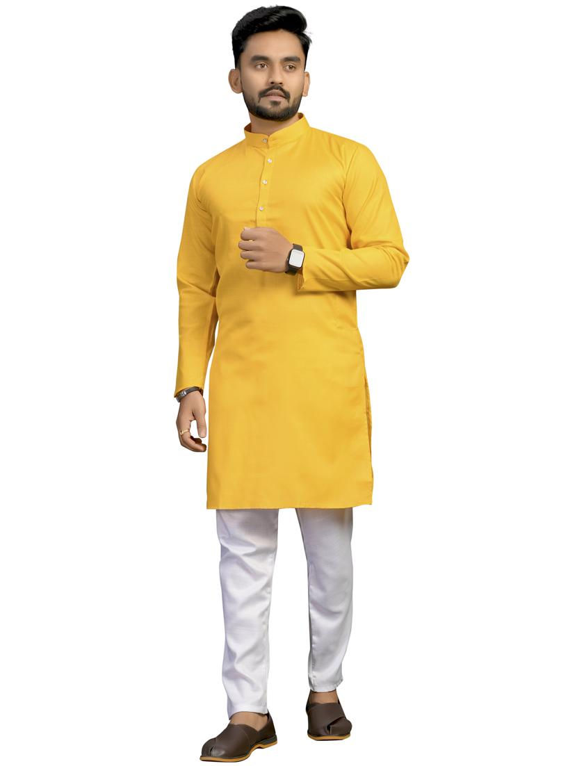 yellow solid kurta pyjama set - 18179251 - Zoom Image - 1