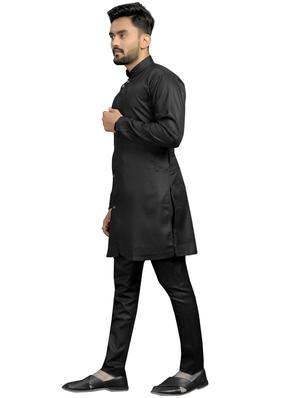 black silk blend kurta pyjama ethnic wear set - 18179260 - Standard Image - 3