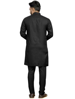 black silk blend kurta pyjama ethnic wear set - 18179260 - Standard Image - 4