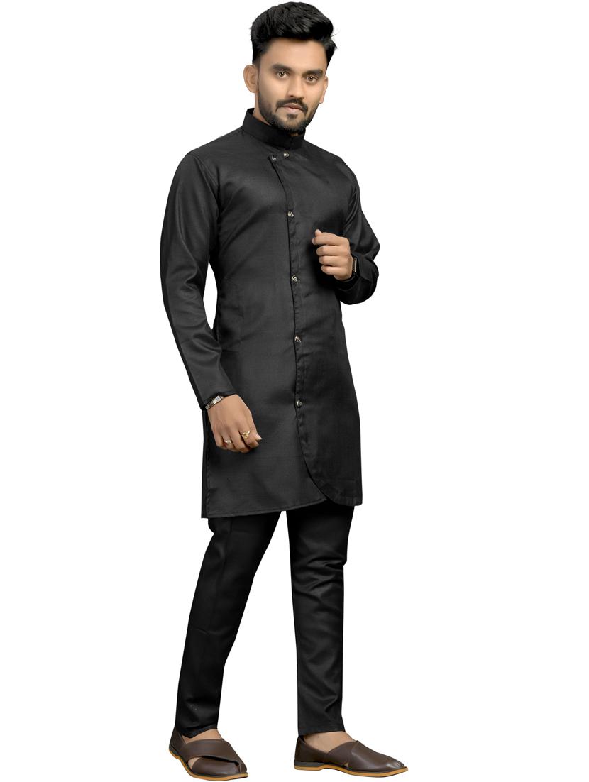 black silk blend kurta pyjama ethnic wear set - 18179260 - Zoom Image - 2