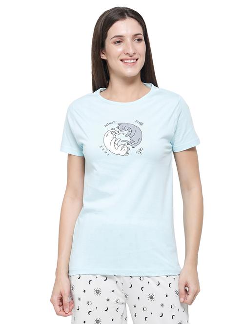 women's chest print round neck t-shirt - 18179301 -  Standard Image - 0