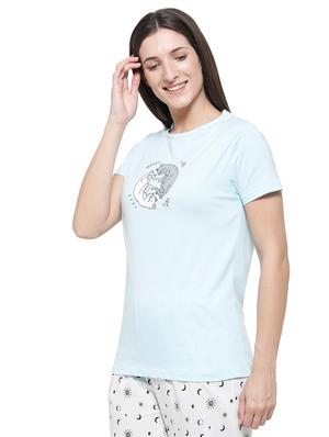 women's chest print round neck t-shirt - 18179301 -  Standard Image - 1