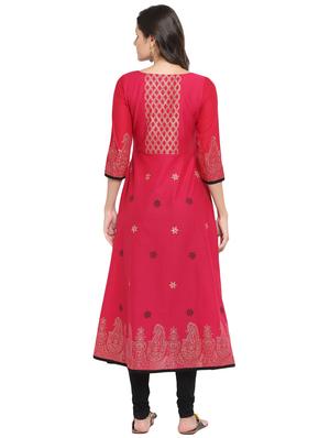 pink cotton flared kurta - 18179703 - Standard Image - 3