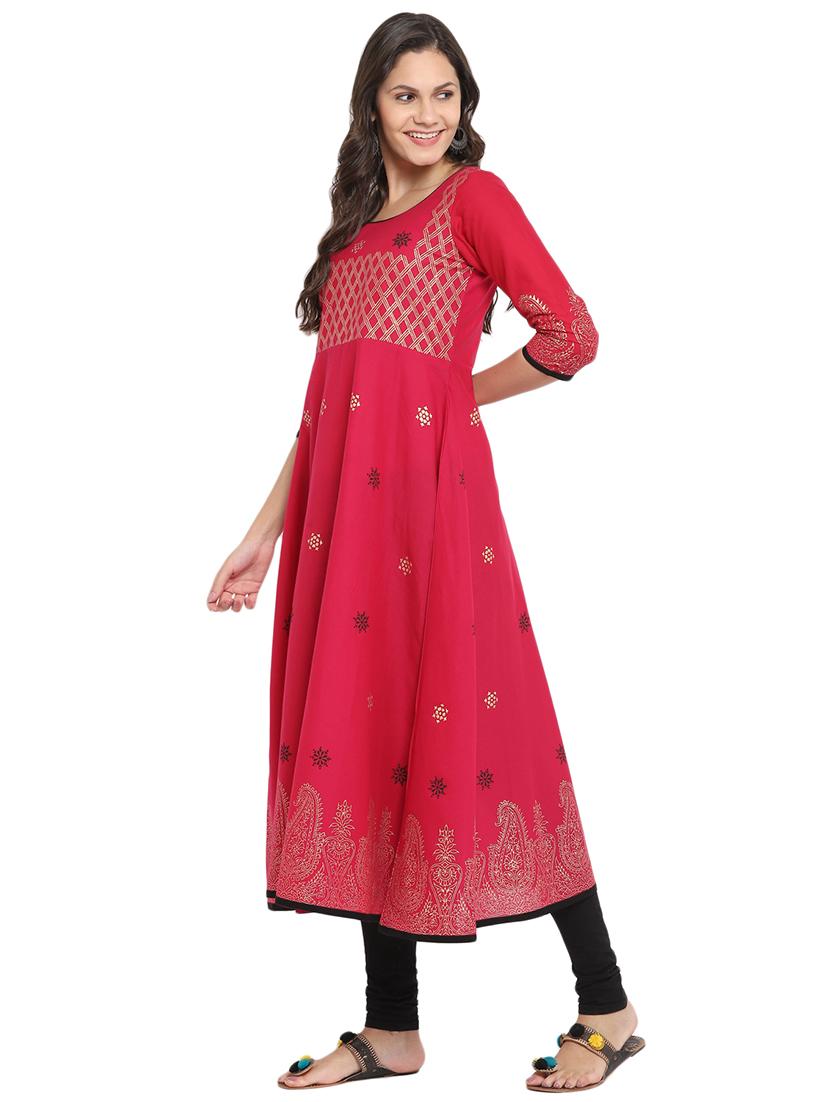 pink cotton flared kurta - 18179703 - Zoom Image - 2