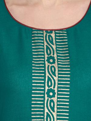 teal cotton straight kurta - 18179710 - Standard Image - 4