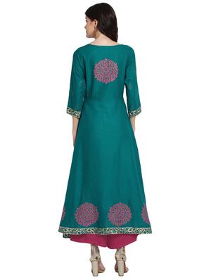 teal cotton a-line kurta - 18179714 - Standard Image - 3