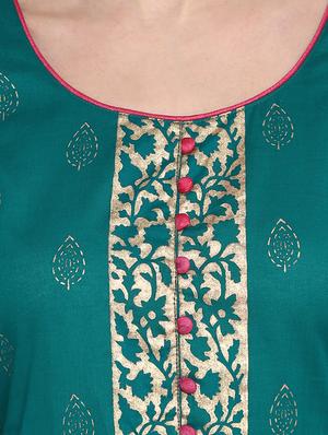 teal cotton a-line kurta - 18179714 - Standard Image - 4