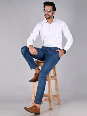 blue solid formal trouser - 18182077 - Standard Image - 4