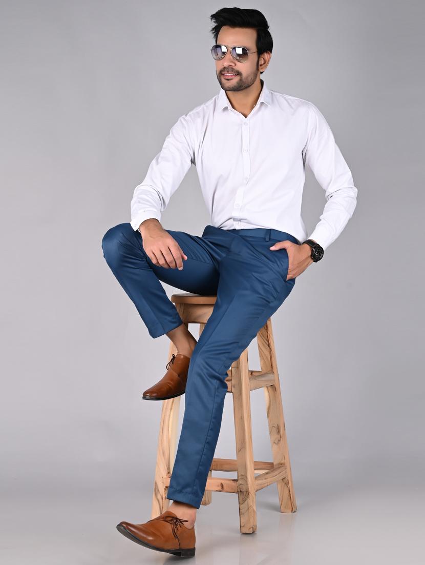 blue solid formal trouser - 18182077 - Zoom Image - 4