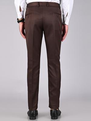 coffee brown solid flat front trouser - 18182080 - Standard Image - 3