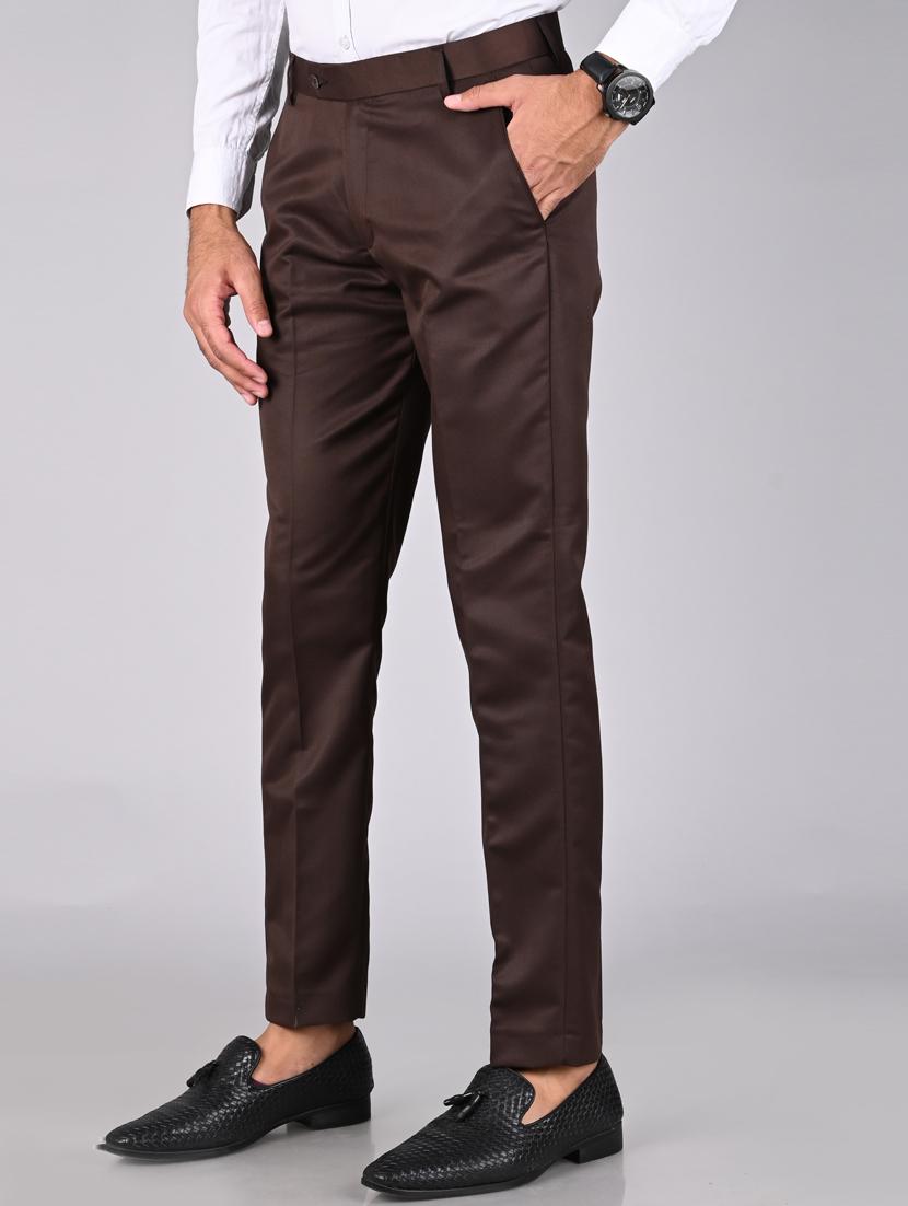 coffee brown solid flat front trouser - 18182080 - Zoom Image - 2