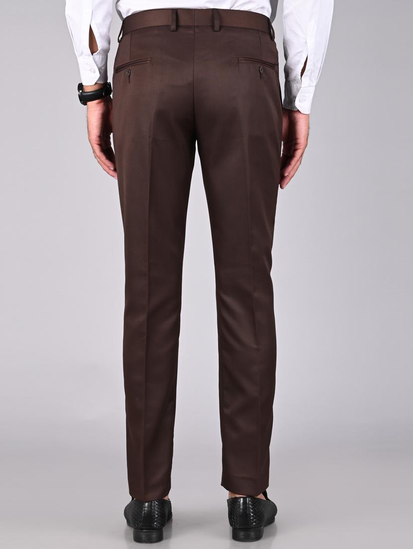 coffee brown solid flat front trouser - 18182080 - Zoom Image - 3