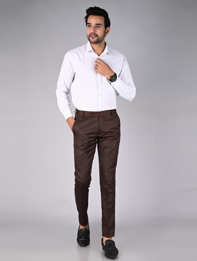 coffee brown solid flat front trouser - 18182080 - Zoom Image - 4