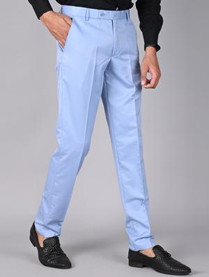 light blue solid formal trouser - 18182087 - Standard Image - 2