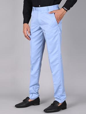 light blue solid formal trouser - 18182087 - Standard Image - 3