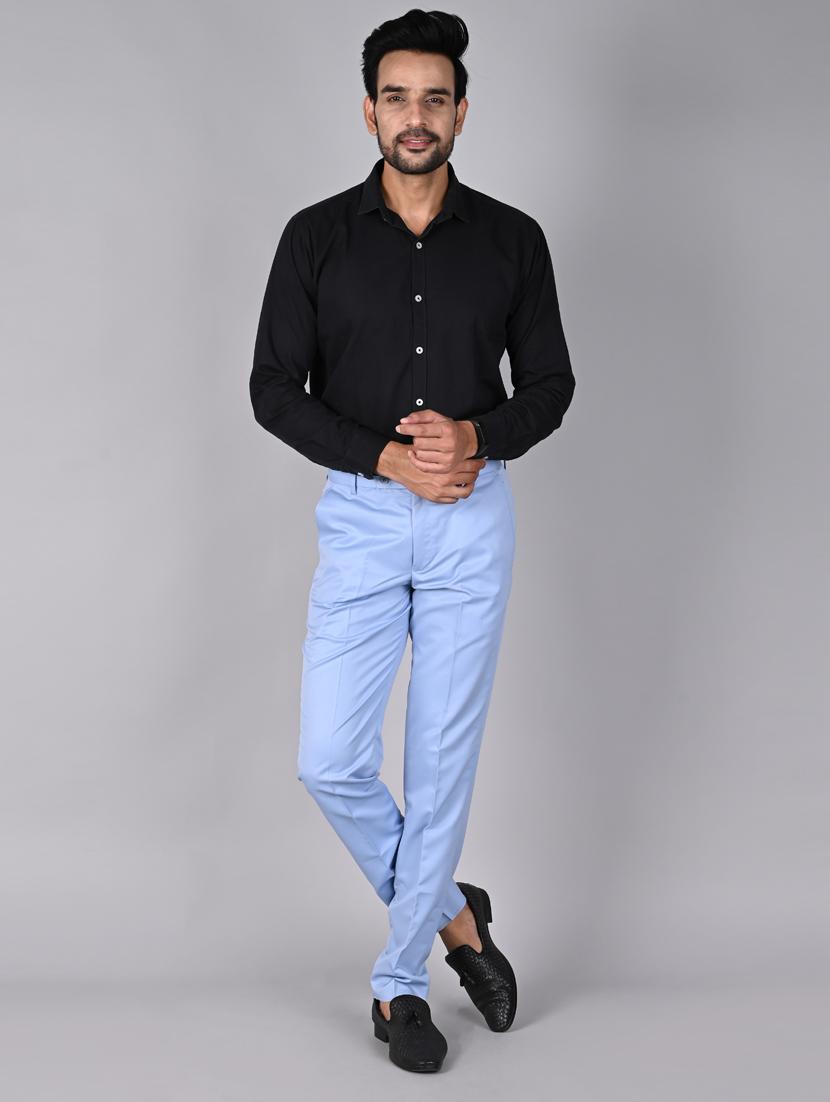 light blue solid formal trouser - 18182087 - Zoom Image - 4