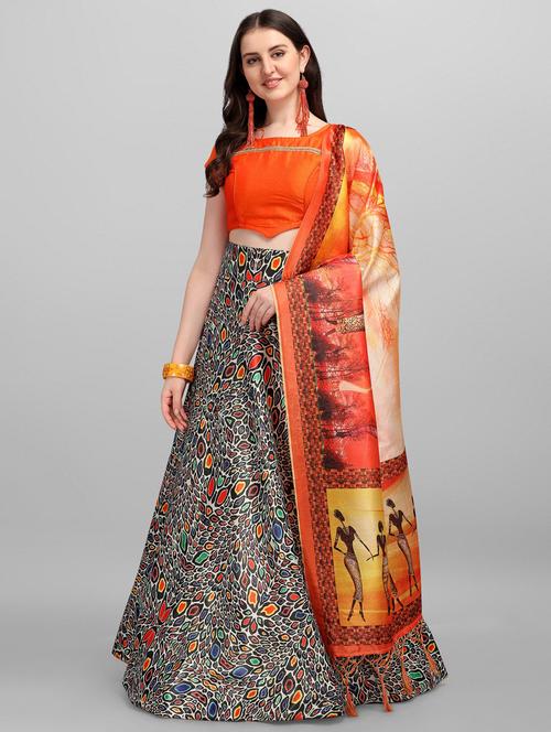 multi colored satin flared lehenga - 18182332 - Standard Image - 1