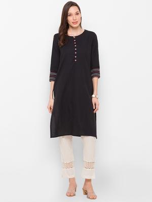 black cotton straight kurta - 18182371 - Standard Image - 2