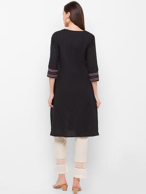 black cotton straight kurta - 18182371 - Standard Image - 4