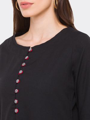 black cotton straight kurta - 18182371 - Standard Image - 5