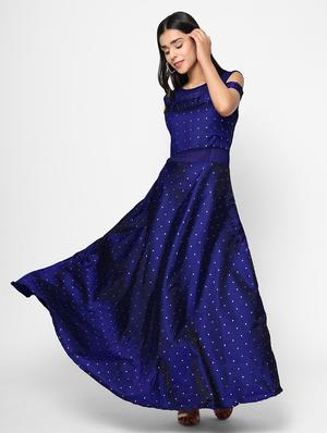 blue satin fit & flare gown - 18182762 - Standard Image - 2