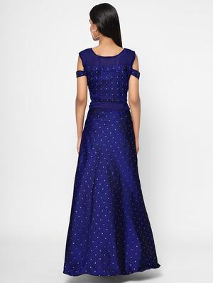 blue satin fit & flare gown - 18182762 - Standard Image - 3