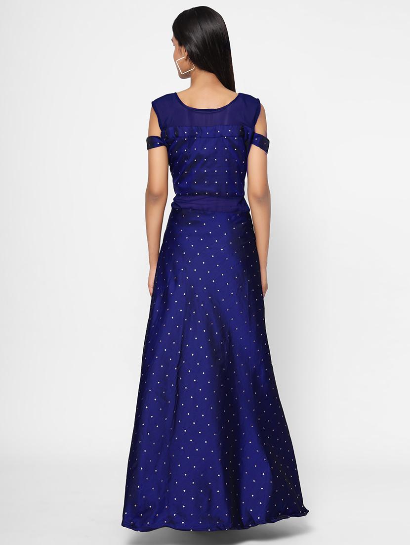blue satin fit & flare gown - 18182762 - Zoom Image - 3