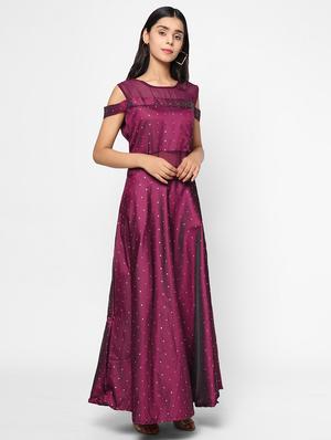purple satin fit & flare gown - 18182766 - Standard Image - 2
