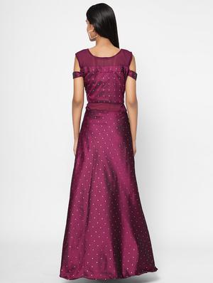 purple satin fit & flare gown - 18182766 - Standard Image - 3