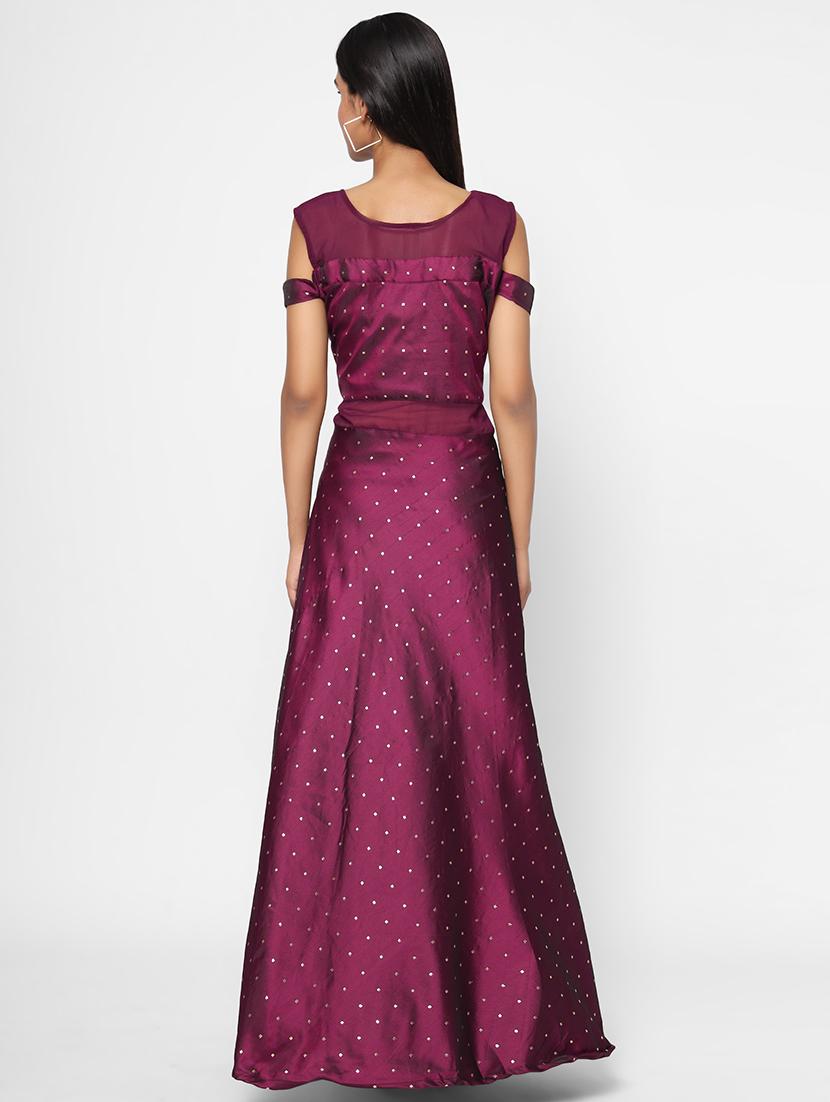 purple satin fit & flare gown - 18182766 - Zoom Image - 3