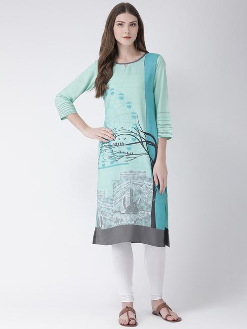 blue crepe straight kurta - 18182815 - Standard Image - 1