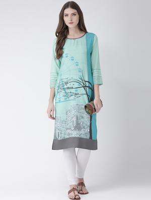 blue crepe straight kurta - 18182815 - Standard Image - 4
