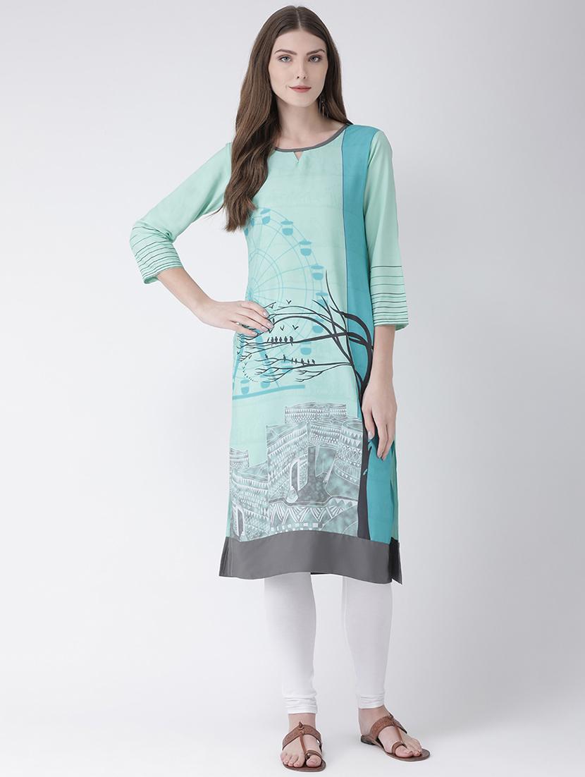 blue crepe straight kurta - 18182815 - Zoom Image - 1