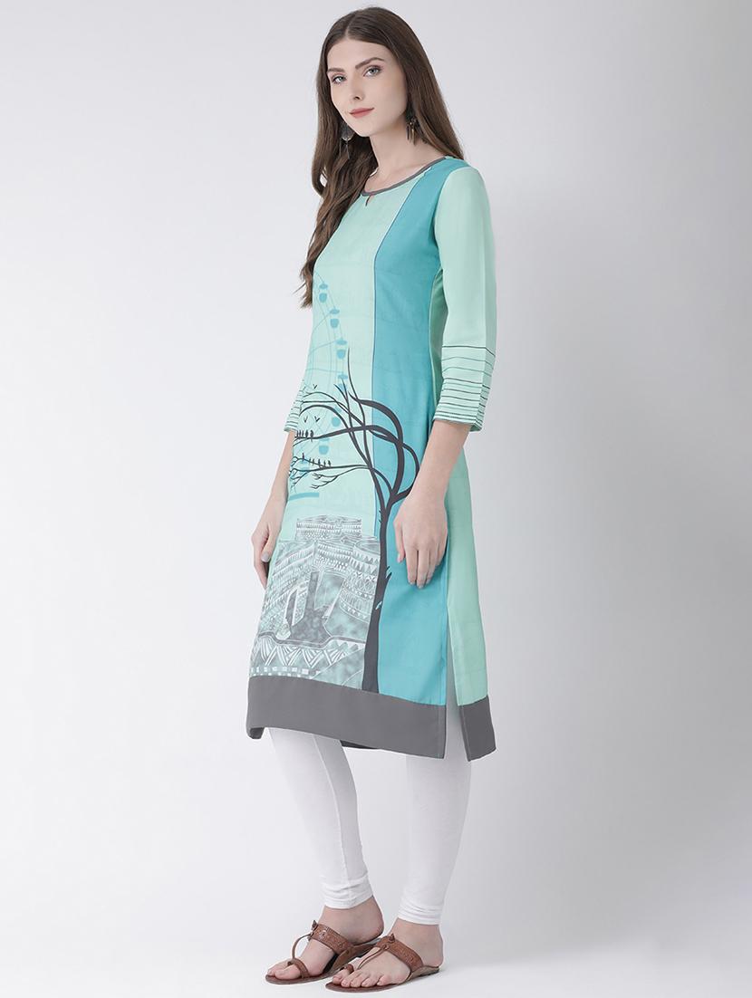 blue crepe straight kurta - 18182815 - Zoom Image - 2