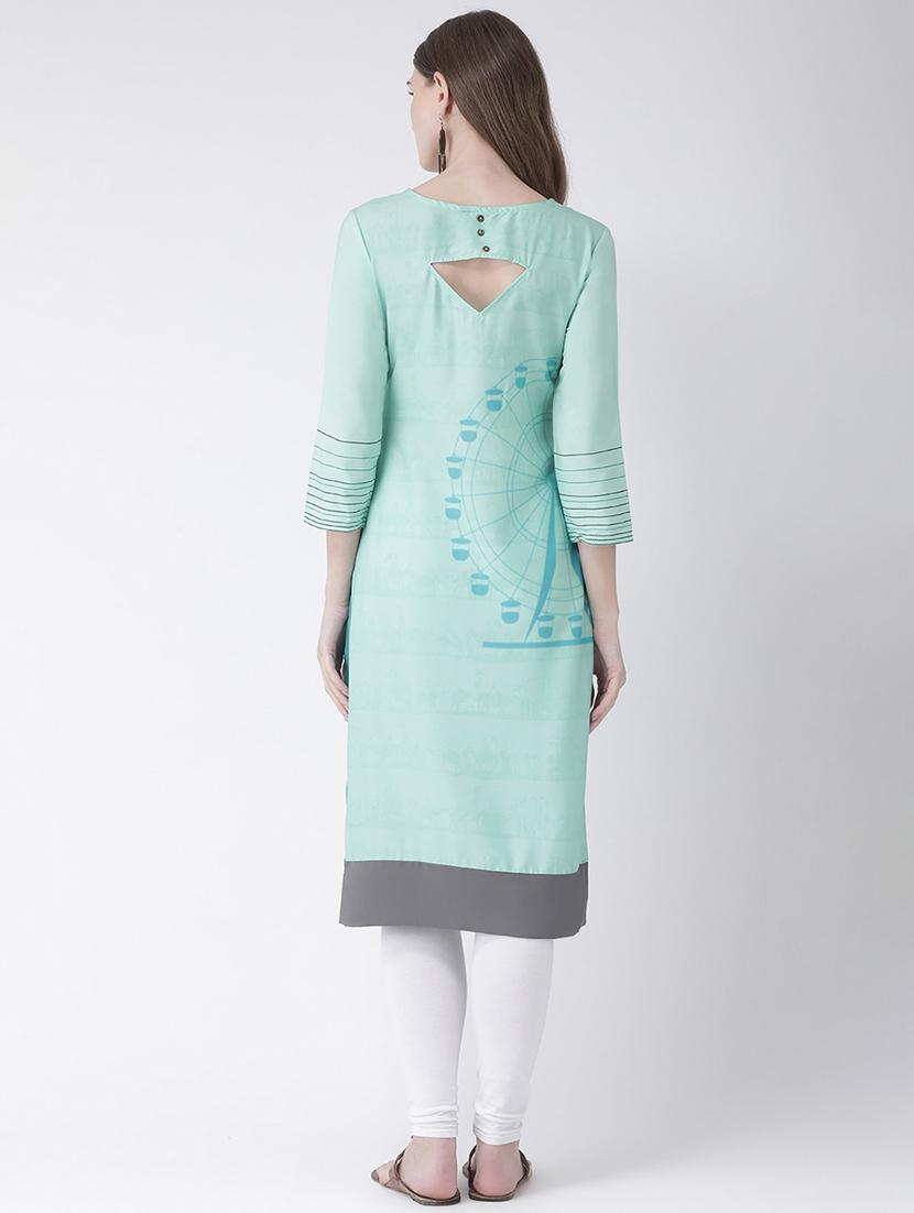 blue crepe straight kurta - 18182815 - Zoom Image - 3