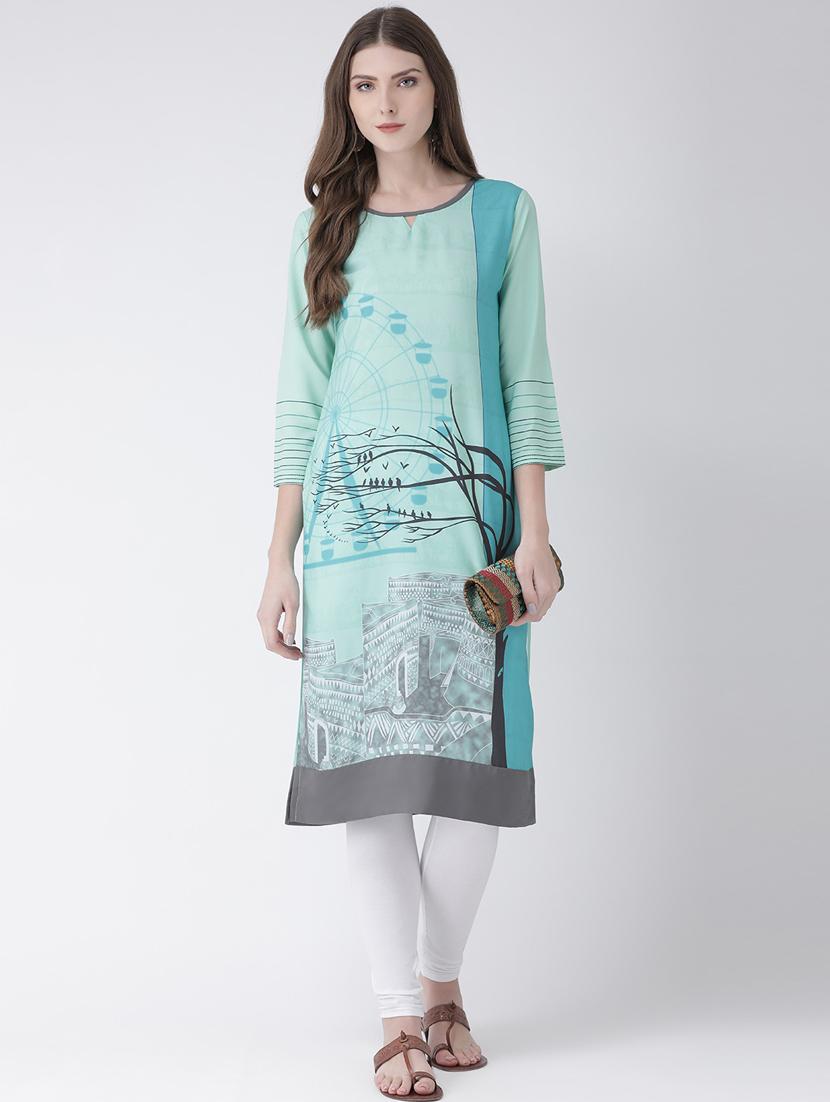 blue crepe straight kurta - 18182815 - Zoom Image - 4