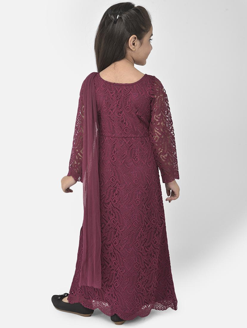 maroon self design party gown - 18183003 - Zoom Image - 3