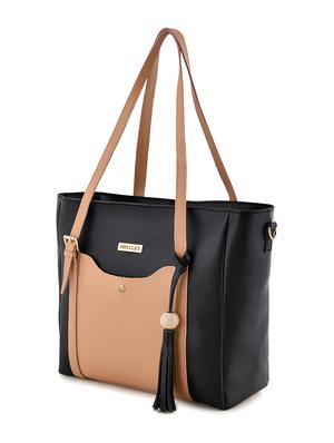 black leatherette (pu) combo handbag - 18184122 - Standard Image - 4
