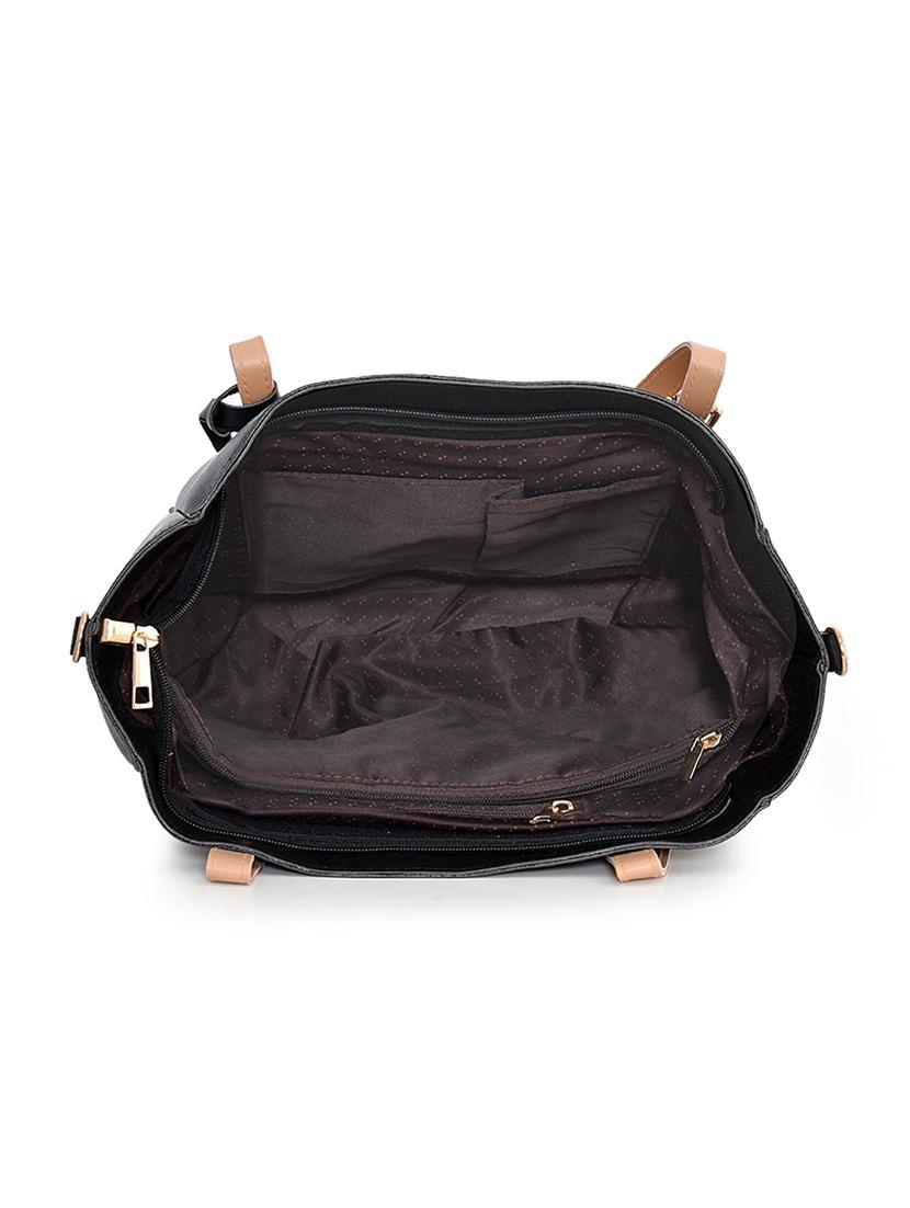 black leatherette (pu) combo handbag - 18184122 - Zoom Image - 3