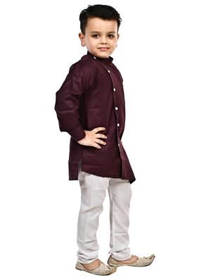 purple solid kurta set - 18184581 - Standard Image - 3