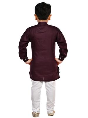 purple solid kurta set - 18184581 - Standard Image - 4