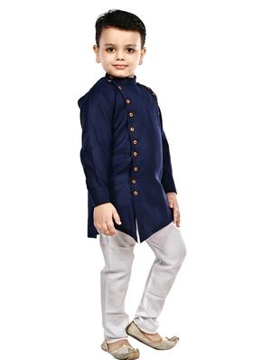 navy blue solid kurta set - 18184584 - Standard Image - 3