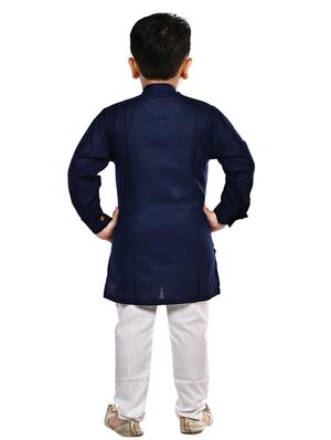 navy blue solid kurta set - 18184584 - Standard Image - 4