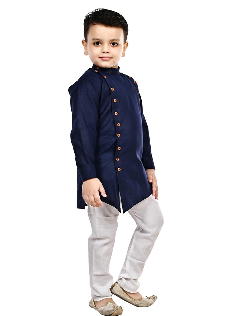 navy blue solid kurta set - 18184584 - Zoom Image - 3