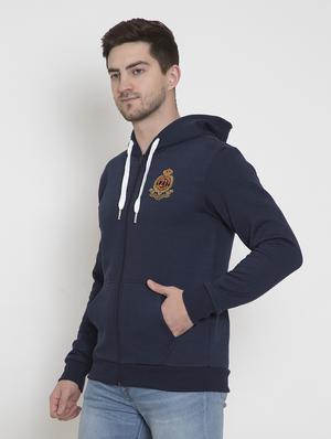 navy blue solid hooded casual jacket - 18184723 - Standard Image - 2
